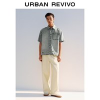 URBAN REVIVO UUV860059 复古做旧字母刺绣 灰蓝 S 男士衬衫