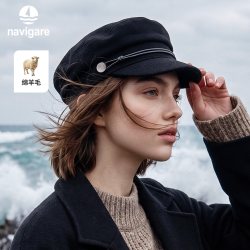 navigare 小帆船复古70羊毛贝雷帽女金属扣八角帽