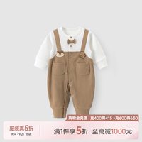 乖奇熊 春秋季男宝宝绅士假两件连体衣婴儿外出长袖哈衣爬服 咖啡色 66cm