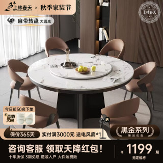 上林春天 岩板餐桌椅子全套家用大圆桌轻奢高级感吃饭桌子别墅带转盘圆餐桌 1.2米百达翡莉岩板配80cm转盘