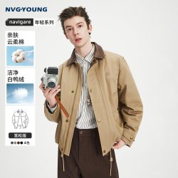 NVG·YOUNG navigare小帆船卡其色翻领夹克厚款保暖羽绒服