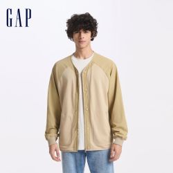 Gap 男女装初秋款V领撞色拼接纽扣拉链卫衣开衫外套637539
