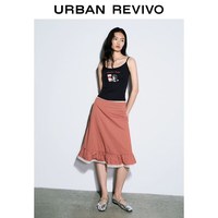 URBAN REVIVO UYY560036 撞色格纹蕾丝花边半身裙