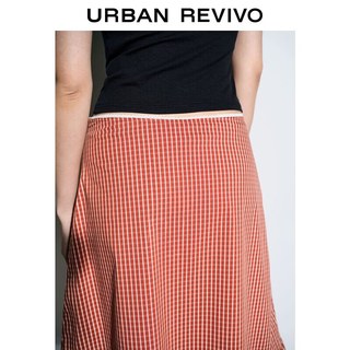 URBAN REVIVO UYY560036 撞色格纹蕾丝花边 红棕格子 L 半身裙