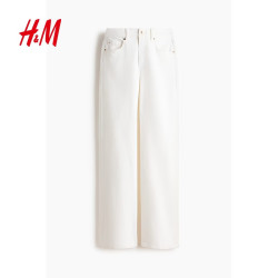 H&M 女装牛仔裤春季阔腿版型复古水洗牛仔裤1045459 白色072 42 165/80