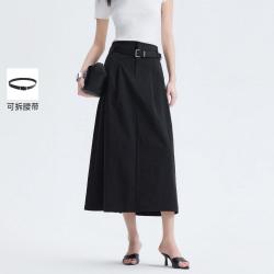 VERO MODA 26夏季新品压褶A字中长裙优雅大气百搭通勤半身裙