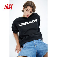 H&M 女装复古做旧圆领卫衣 黑色 S码