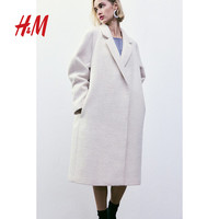 H&M 女装毛呢外套冬季时尚气质翻领舒适双排扣中长款大衣1159193 奶油色 XS 155/80