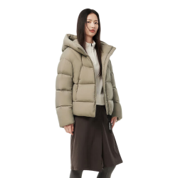 坦博尔 连帽羽绒服女泡芙短款韩版面包服小个子秋冬外套 松木棕 S 160