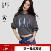Gap 女装秋撞色logo刺绣加绒套头连帽卫衣上衣2SS623050 深灰色 XS (155/80A) 亚洲尺码