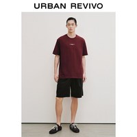 URBAN REVIVO UMM460086 棉质字母印花圆领短袖T恤 绛红 XS