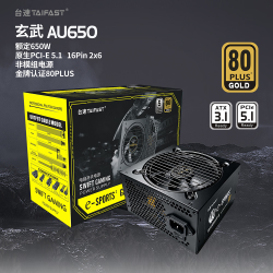 TAIFAST 台速电脑电源额定750W850W显卡机箱主机金牌玄武1000W台式机（PCIe5.1/主动式PFC/支持50系显卡） 玄武AU650 650W 黑/直出/PCIE5.1