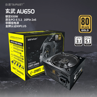 TAIFAST 台速电脑电源额定750W850W显卡机箱主机金牌玄武1000W台式机（PCIe5.1/主动式PFC/支持50系显卡） 玄武AU650 650W 黑/直出/PCIE5.1