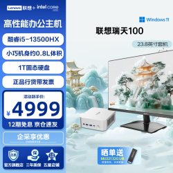 联想 瑞天100 台式机电脑 迷你主机商用会议便携小机箱主机 酷睿办公mini台式电脑  i5-13500HX 16G1T固态+23.8英寸