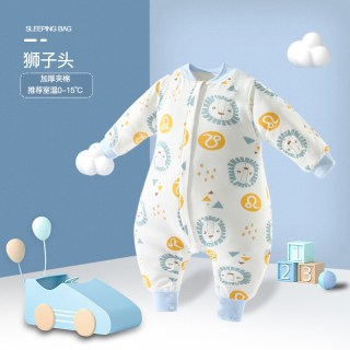 阳阳韩韩 婴儿睡袋秋冬夹棉宝宝加厚防踢被新生儿连体多功能长袖拉链式睡衣 裆部扣子全开