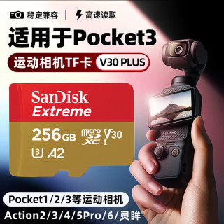 闪迪 DJI运动相机Pocket3/4内存卡高速TF卡Action5pro4相机128g存储卡SD卡micro监控储存卡Osmo360 256G[极速金卡】