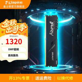 金士顿 FURY Beast野兽系列 DDR4 3200MHz 台式机内存 马甲条 黑色 16GB HX432C18FB/16-SP
