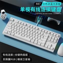 ROYAL KLUDGE RKR87有线机械键盘87键客制化键全键热插拔电竞游戏键线分离透光键帽电脑键盘 白色(茶轴)冰蓝光