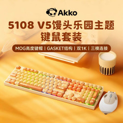 Akko MG108B馒头乐园机械键盘 MOG高度108键 三模RGB热插拔 办公键鼠套装 女生可爱原创蘑菇键帽  键鼠套装 单键盘/单键帽