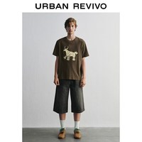 URBAN REVIVO UUY460096 趣味刺绣圆领短袖T恤 黑色 XS