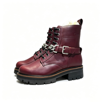 Clarks 女款复古厚底短靴 酒红色 37.5