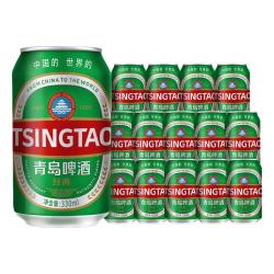 青岛啤酒 经典原麦汁浓度11°P啤酒 麦香醇厚啤酒 330mL 15罐  赠送扎杯一个