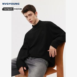 NVG·YOUNG [纯棉]NAVIGARE意大利小帆船黑色休闲卫衣男套头衫
