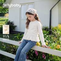 JELLYBABY 法式抑菌花边衣摆 米白 130cm 女童长袖T恤