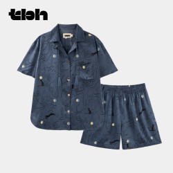野兽派 tbh野兽派家居都市野兽黑豹星光缎家居服男四季可外穿情侣睡衣女