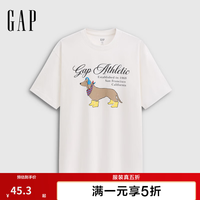 Gap 866088 Logo印花宽松 白色 L码 短袖T恤