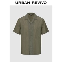 URBAN REVIVO UMF260054 肌理感纯色短袖开襟衬衫 灰绿 XS