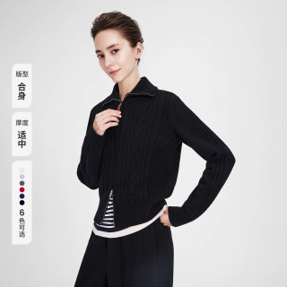 navigare [纯羊毛]Navigare小帆船黑色绞花针织开衫女长袖毛衣