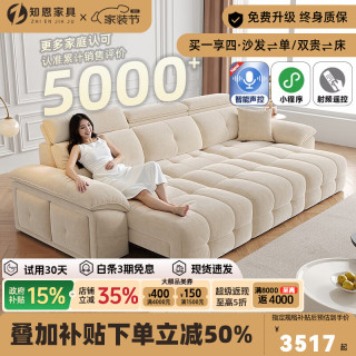 知恩 功能布艺沙发电动沙发客厅智能语音可伸缩劳伦斯雪尼尔零靠墙直排 2.95米三位