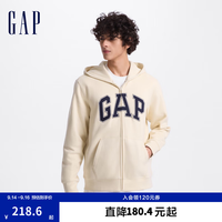 Gap 男女装碳素磨毛字母logo连帽抓绒卫衣上衣609115 米色 XL (180/100A)亚洲尺码