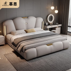 慕思 de RUCCI）意式轻奢现代简约主卧婚床1.8米双人床1.5m皮床真皮床2米大床 轻奢真皮床单床