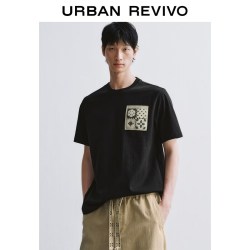UR UR2026夏季新款男装草编胸标棉质圆领T恤