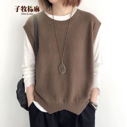 子牧棉麻 女士针织背心坎肩外搭马甲