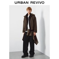 URBAN REVIVO UMF150114 琥珀流光风复古毛领棉服 深红棕 S