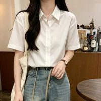 筱苮 通勤风短袖大码黑色衬衫上衣女夏季职业搭正装衬衣高级感白色长袖