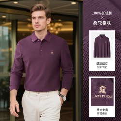 梦特娇 [100%丝光棉]梦特娇男士长袖Polo衫秋款翻领纯棉商务T恤婚宴爸爸J