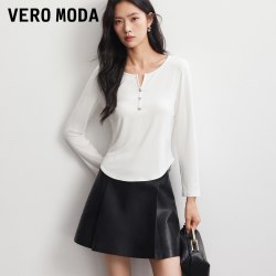 VERO MODA [衣橱必备]VeroModaT恤2026秋季新款正肩V领长袖高智风百搭上衣