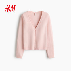H&M 女装毛针织衫2026夏季新款通勤V领浅春系穿搭开衫薄外套1327145