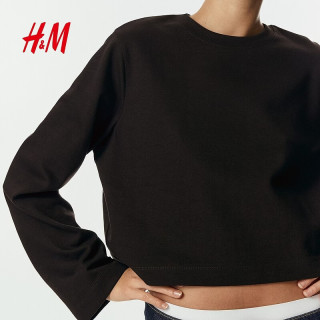 H&M 女装T恤2026夏季新款纯色简约休闲百搭双面短上衣短袖1322992
