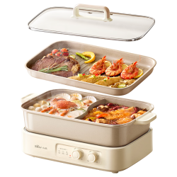 小熊 M65Y1 0氟钛陶涂层 6.5L鸳鸯锅带烤盘 电火锅