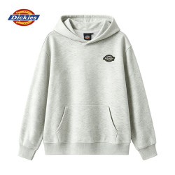 Dickies 简约小logo连帽长袖卫衣男女情侣同款透气纯色基础款宽松外套 白灰 M