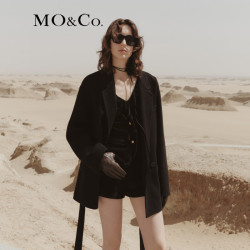 MO&Co. 毛呢外套美丽诺绵羊毛宽松廓形落肩大衣boxyfit中长款附腰带 黑色 L 170