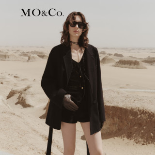 MO&Co. 毛呢外套美丽诺绵羊毛宽松廓形落肩大衣boxyfit中长款附腰带 黑色 L 170