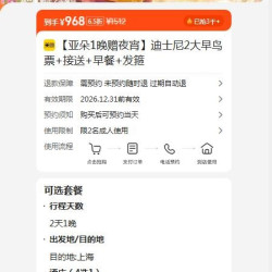 亚朵酒店1晚 赠夜宵+上海迪士尼2大早鸟票+接送+早餐+发箍  968元