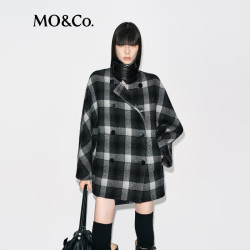MO&Co. 毛呢外套含绵羊毛绒面花呢大衣可拆领袢摩安珂 黑白格色 M /165