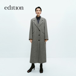 edition 毛呢大衣女冬季新款复古黑白格纹长款西装大衣EBD4OVC001 黑白格色 XS